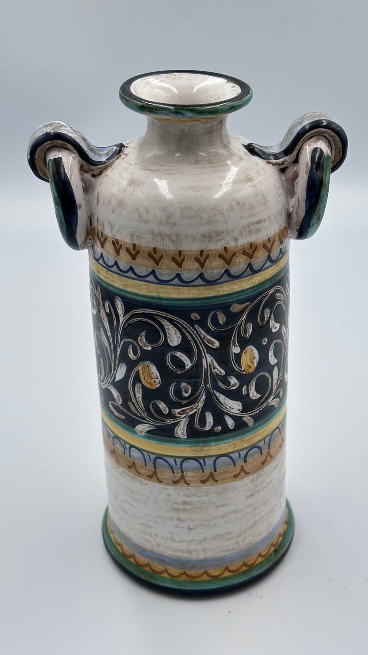 Vintage Italian Pottery Majolica Castelli for Cottura Bud Vase Decor